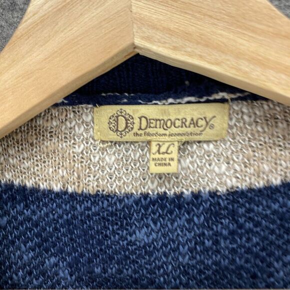 Democracy Sweater Women XL Blue Geometric Knit V-Neck Open Front Sleeveless - Picture 5 of 9